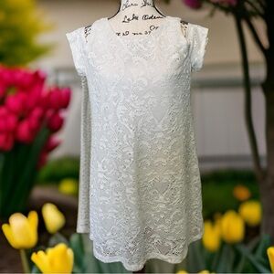 NY Clothing Co Classic White Eyelet Dress Cold Shoulder & Cap Sleeve - Medium